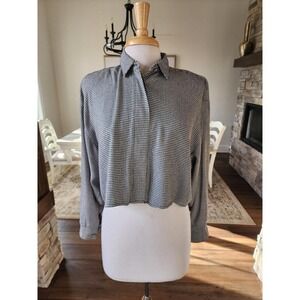 Vintage 90s Leger Made in USA Preppy Houndstooth Cropped Button‎ Down Top